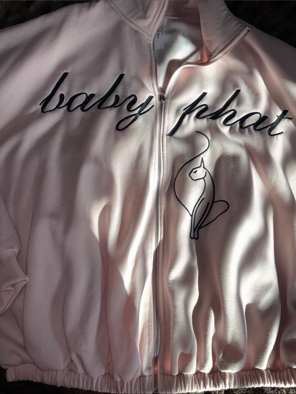 Baby Phat Oversized Light Pink Embroidered Zip-Up Jacket